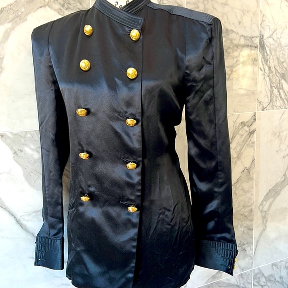 BALMAIN x H&M Collection Black Military Silk Blouse Shirt Jacket Top